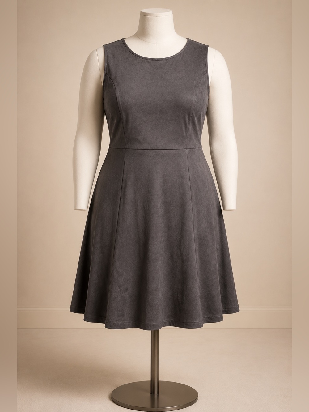 Philosophy Size 14 Charcoal Faux Suede Fit & Flare Midi Dress